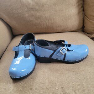 Sanita Mary-jane T-Strap Buckle Patent Leather Clogs, Size  EU 38, US 7 - 7.5